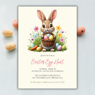 Invitación Caza de huevo de pascua floral de conejo chiflado 