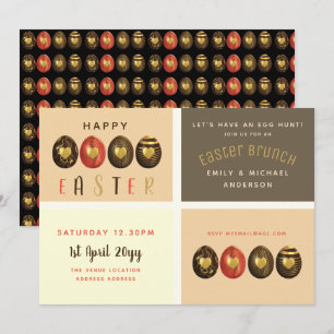 Invitación Caza de huevos de bronce de chocolate con oro de o