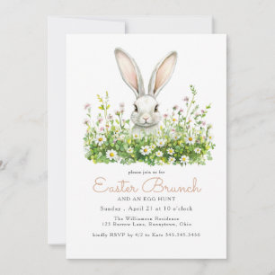 Invitación Caza de huevos de brunch de brunch blanco y floral