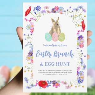Invitación Caza de Huevos de Brunch de Pascua Acuarela Conejo