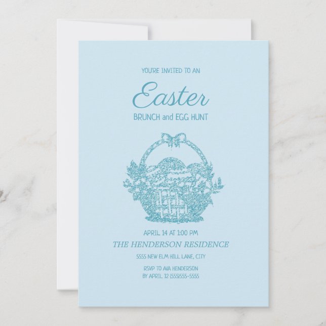 Invitación Caza de huevos de Brunch de Pascua Azul Bebé (Anverso)