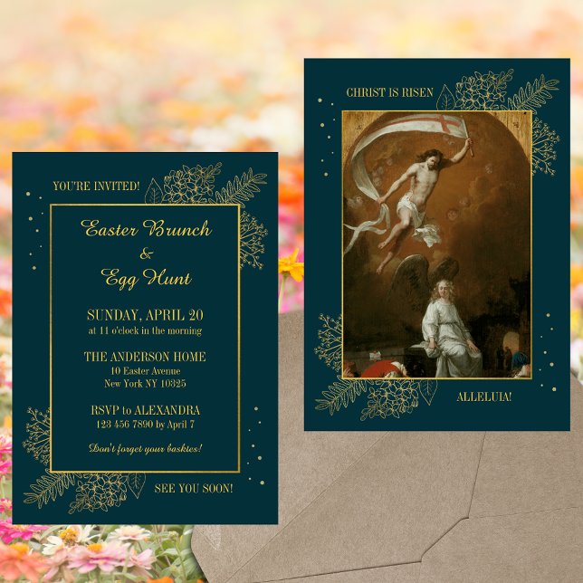 Invitación Caza de huevos de Brunch de Pascua cristiana elega (Elegant Christian Catholic Resurrection Jesus Christ is risen Easter Brunch Egg Hunt Invitation)
