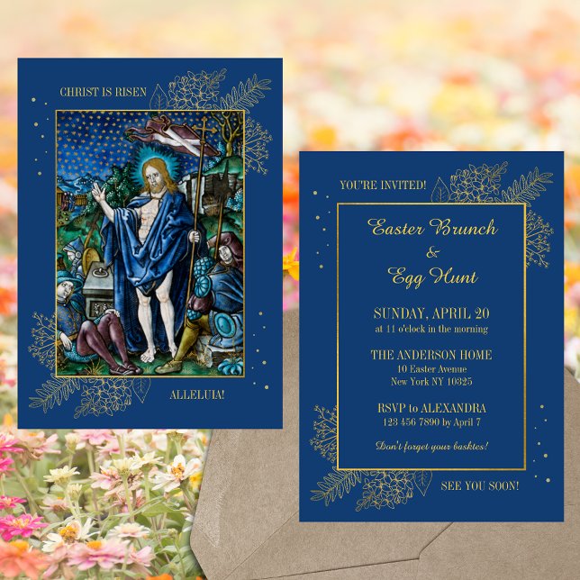 Invitación Caza de huevos de Brunch de Pascua cristiana elega (Elegant Religious Christian Catholic Resurrection Christ is risen Easter Brunch Egg Hunt Invitation)