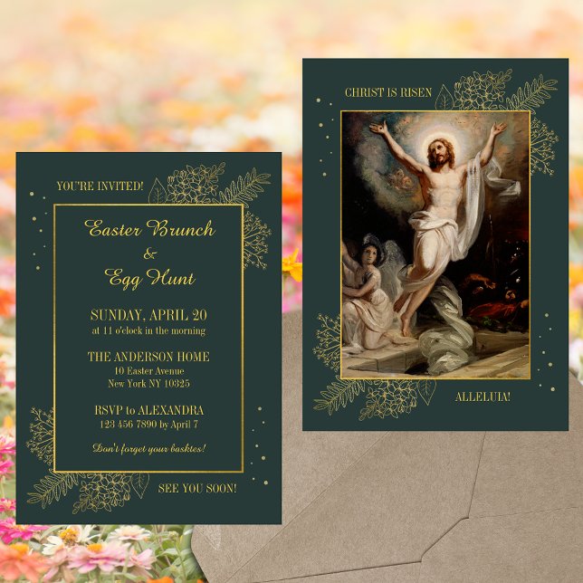 Invitación Caza de huevos de Brunch de Pascua cristiana elega (Elegant Religious Christian Catholic Resurrection Christ is risen Easter Brunch Egg Hunt Invitation)