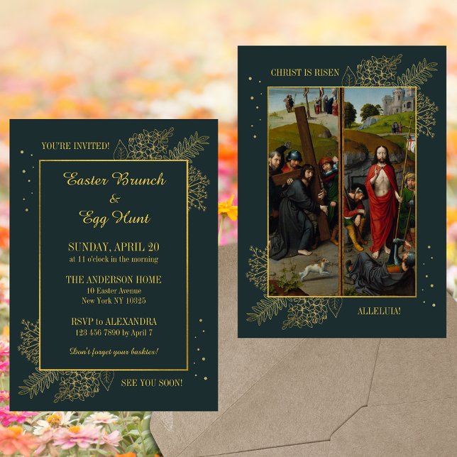 Invitación Caza de huevos de Brunch de Pascua cristiana elega (Elegant Religious Christian Catholic Resurrection Christ is risen Easter Brunch Egg Hunt Invitation)