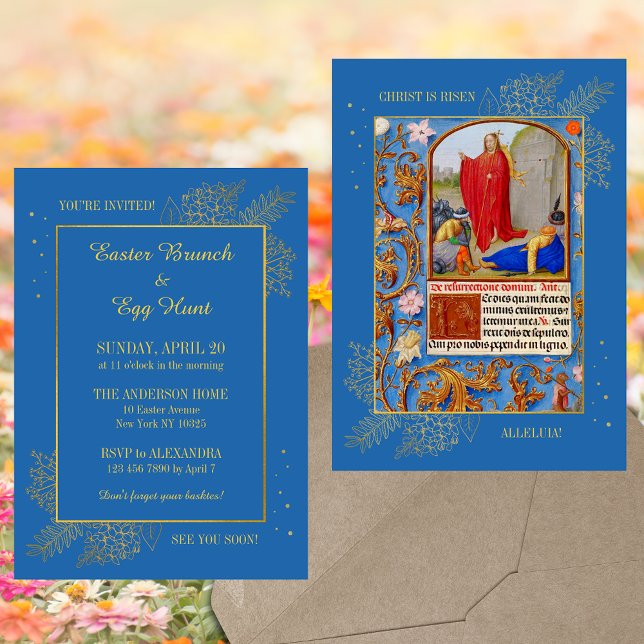 Invitación Caza de huevos de Brunch de Pascua Cristiano Catól (Religious Christian Catholic Medieval Manuscript Resurrection Easter Brunch Egg Hunt Invitation)