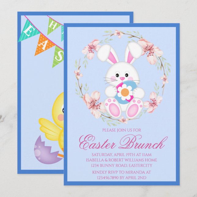 Invitación Caza de huevos de Brunch de Pascua moderna en acua (Anverso / Reverso)