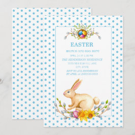 Invitación Caza de Huevos de Brunch Floral del Conejo de Pasc