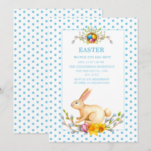 Invitación Caza de Huevos de Brunch Floral del Conejo de Pasc