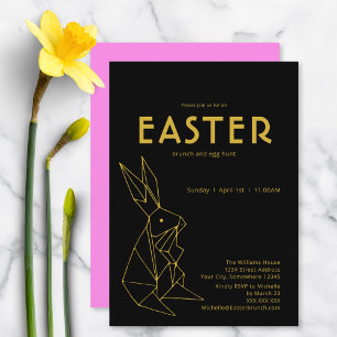 Invitación Caza de huevos de brunch negro y oro de pascua