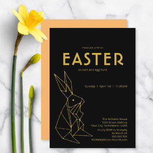 Invitación Caza de huevos de brunch negro y oro de pascua