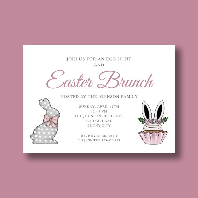 Invitación Caza de huevos de brunch rosado lindo (Cute Pink Easter Brunch Egg Hunt Invitation)