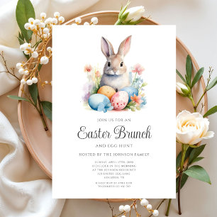 Invitación Caza de huevos de conejito lindo y Brunch de Pascu