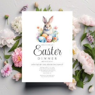 Invitación Caza de huevos de conejito lindo y cena de Pascua 