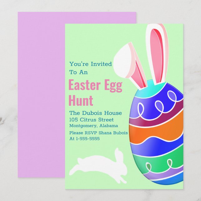 Invitación Caza de huevos de conejo de Pascua (Anverso / Reverso)
