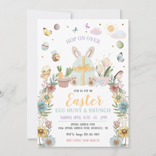 Invitación Caza de huevos de conejo de Pascua pastel (Anverso)
