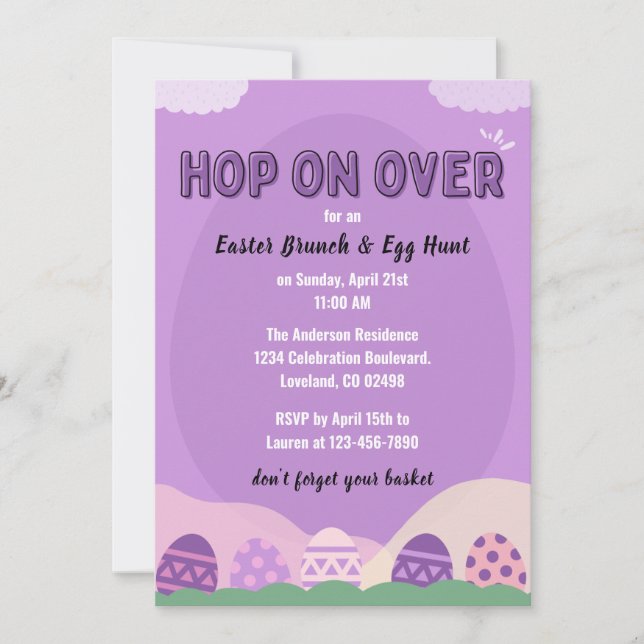 Invitación Caza de huevos de conejo de Pascua y brunch domini (Anverso)