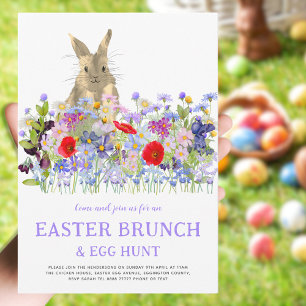 Invitación Caza de huevos de conejo de Pascua y floral de bru