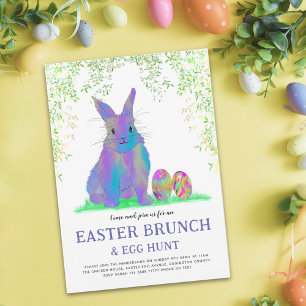 Invitación Caza de huevos de conejo de Pascua y morado de bru