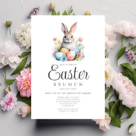 Invitación Caza de Huevos de Conejo Lindo y Brunch de Pascua