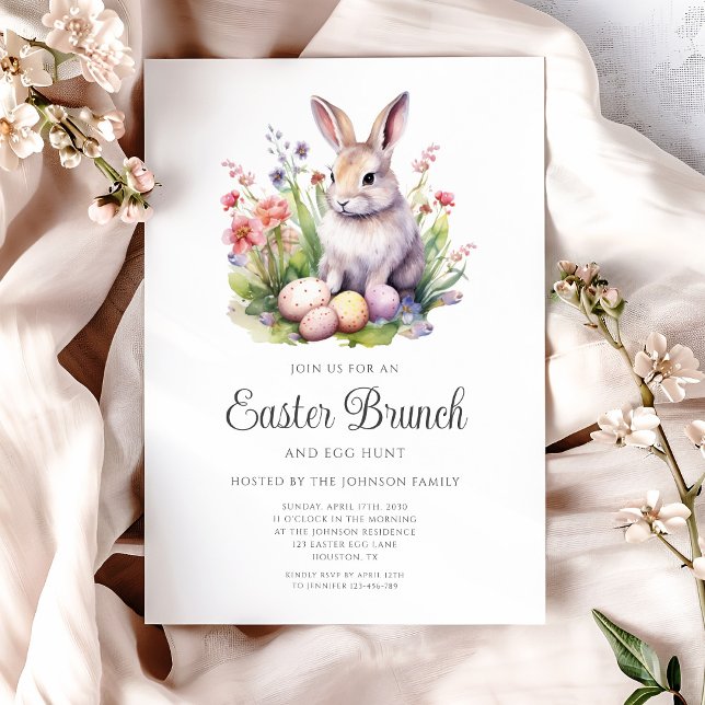 Invitación Caza De Huevos De Conejo Y Brunch De Pascua (Cute Rabbit Egg Hunt And Easter Brunch Invitation)