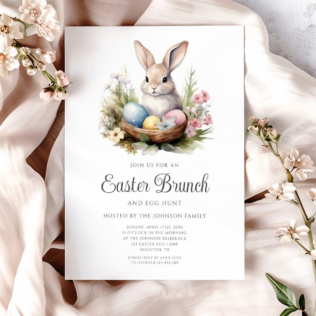 Invitación Caza De Huevos De Conejo Y Brunch De Pascua (Cute Rabbit Egg Hunt And Easter Brunch Invitation)