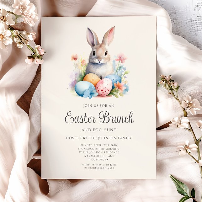 Invitación Caza De Huevos De Conejo Y Brunch De Pascua (Cute Bunny Egg Hunt And Easter Brunch Invitation)