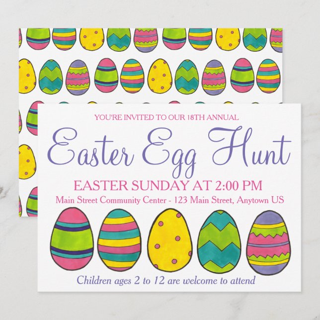 Invitación Caza de huevos de la cesta de pascua amarilla rosa (Anverso / Reverso)