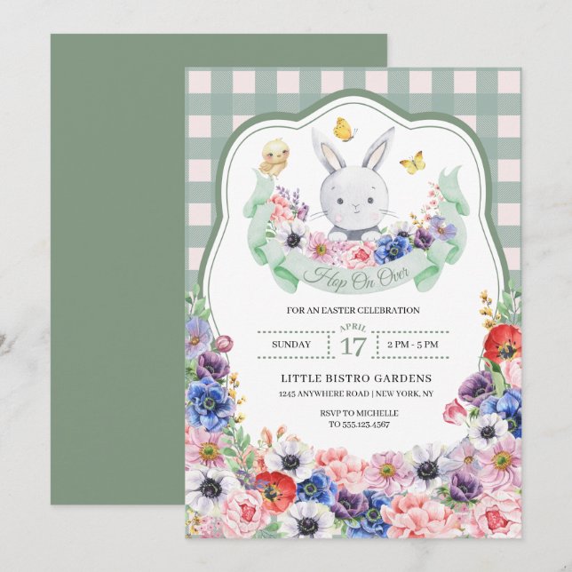 Invitación Caza de huevos de la primavera de los conejitos ve (Anverso / Reverso)