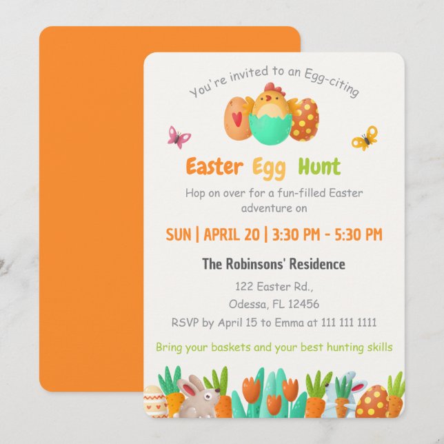 Invitación Caza de huevos de Pascua (Anverso / Reverso)
