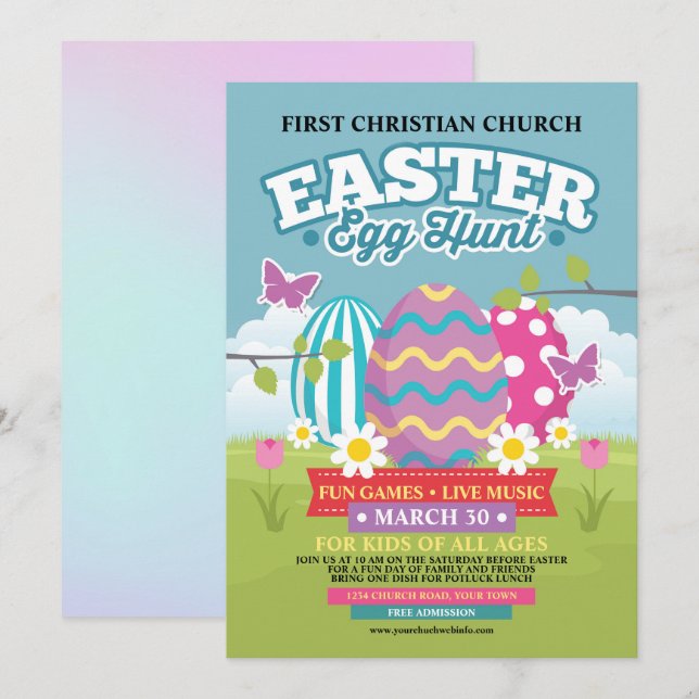 Invitación Caza de huevos de Pascua (Anverso / Reverso)