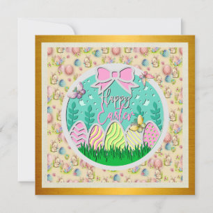 Invitación Caza de huevos de Pascua adorable y mariposas colo