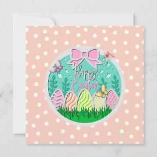 Invitación Caza de huevos de Pascua adorable y mariposas colo