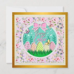 Invitación Caza de huevos de Pascua adorable y mariposas colo