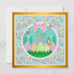 Invitación Caza de huevos de Pascua adorable y mariposas colo