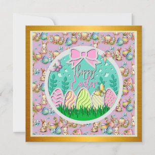 Invitación Caza de huevos de Pascua adorable y mariposas colo