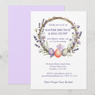 Invitación Caza de Huevos de Pascua Aquarela Lila Conejito Ad