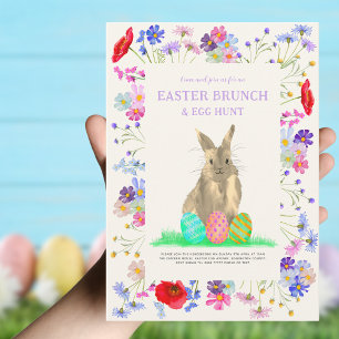 Invitación Caza de Huevos de Pascua Brunch de Primavera Conej