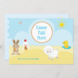 Invitación Caza de huevos de Pascua BYOB con animales adorabl