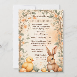 Invitación Caza de huevos de Pascua con conejito y pollito en