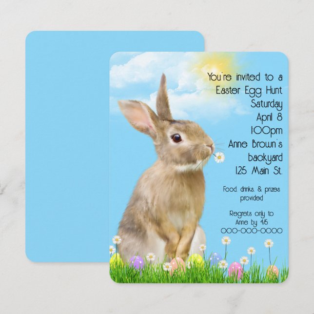 Invitación Caza de huevos de Pascua con conejo (Anverso / Reverso)