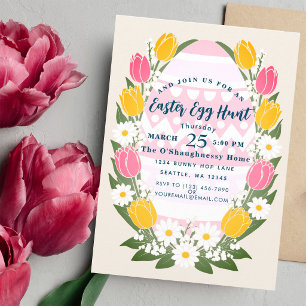 Invitación Caza de Huevos de Pascua con Tulipanes Pastel