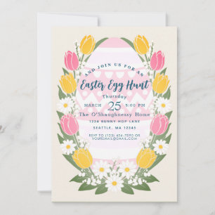 Invitación Caza de Huevos de Pascua con Tulipanes Pastel