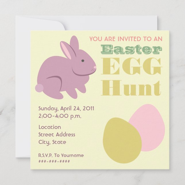 Invitación Caza de huevos de Pascua - conejo morado (Anverso)