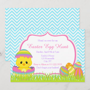 Invitación Caza de huevos de Pascua de Chevrons Azules de Pas