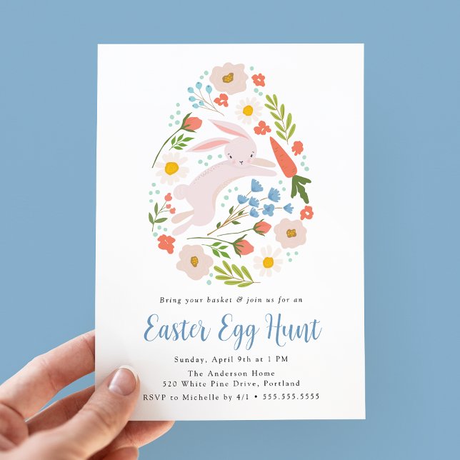 Invitación Caza de huevos de pascua de conejo floral (Subido por el creador)