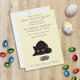 Invitación Caza de Huevos de Pascua de Gato Negro Fiesta Amar