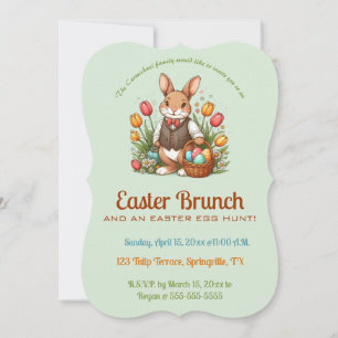Invitación Caza de Huevos de Pascua Editable Brunch Conejo y