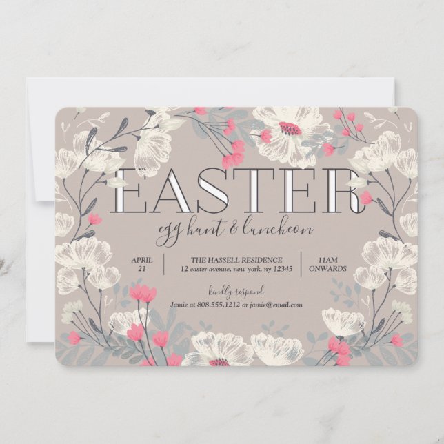 Invitación Caza de huevos de pascua en el jardín de bonito e  (Anverso)
