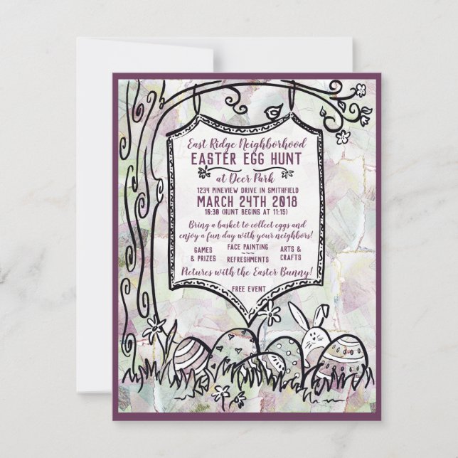 Invitación Caza de huevos de Pascua en el vecindario (Anverso)